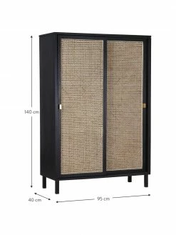 HKliving Armoire avec cannage et 2 portes coulissantes Rétro, larg. 95 x haut. 140 cm -furniture Soldes Armoire avec cannage et 2 portes coulissantes Retro 2