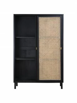 HKliving Armoire avec cannage et 2 portes coulissantes Rétro, larg. 95 x haut. 140 cm -furniture Soldes Armoire avec cannage et 2 portes coulissantes Retro 3