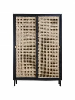 HKliving Armoire avec cannage et 2 portes coulissantes Rétro, larg. 95 x haut. 140 cm -furniture Soldes Armoire avec cannage et 2 portes coulissantes Retro 4