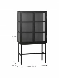 Rowico Armoire vitrée sur pieds métal noir Marshall, larg. 85 x haut. 160 cm -furniture Soldes Armoire vitree sur pieds metal noir Marshall 2