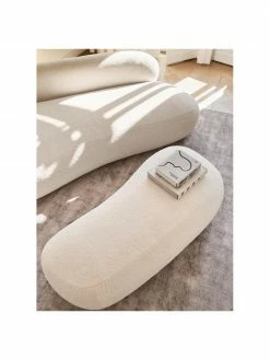 Westwing Collection Banquette tissu peluche couleur crème Alba, larg. 130 x prof. 62 cm -furniture Soldes Banquette tissu peluche couleur creme Alba 2