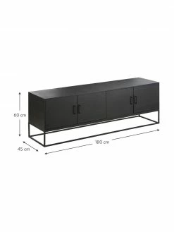 Westwing Collection Buffet bois massif noir Lyle, larg. 180 x haut. 60 cm -furniture Soldes Buffet bois massif noir Lyle 2
