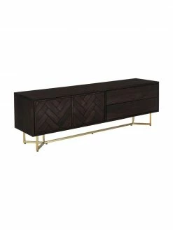 Westwing Collection Buffet bois massif noir à motif chevrons Luca, larg. 180 x haut. 54 cm