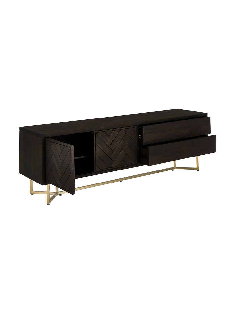 Westwing Collection Buffet bois massif noir à motif chevrons Luca, larg. 180 x haut. 54 cm 5 Westwing Collection Buffet bois massif noir à motif chevrons Luca, larg. 180 x haut. 54 cm – Image 5