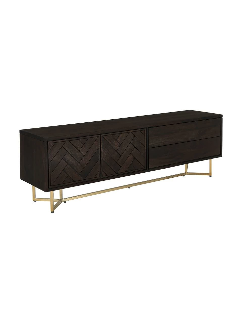 Westwing Collection Buffet bois massif noir à motif chevrons Luca, larg. 180 x haut. 54 cm 1 Westwing Collection Buffet bois massif noir à motif chevrons Luca, larg. 180 x haut. 54 cm