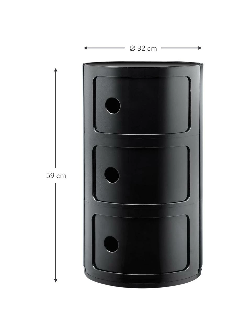 Kartell Caisson design noir 3 modules Componibili, Ø 32 x haut. 59 cm 2 Kartell Caisson design noir 3 modules Componibili, Ø 32 x haut. 59 cm – Image 2