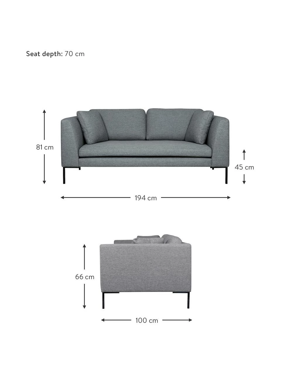 Westwing Collection Canapé 2 places gris Emma, larg. 194 x prof. 100 cm 2 Westwing Collection Canapé 2 places gris Emma, larg. 194 x prof. 100 cm – Image 2