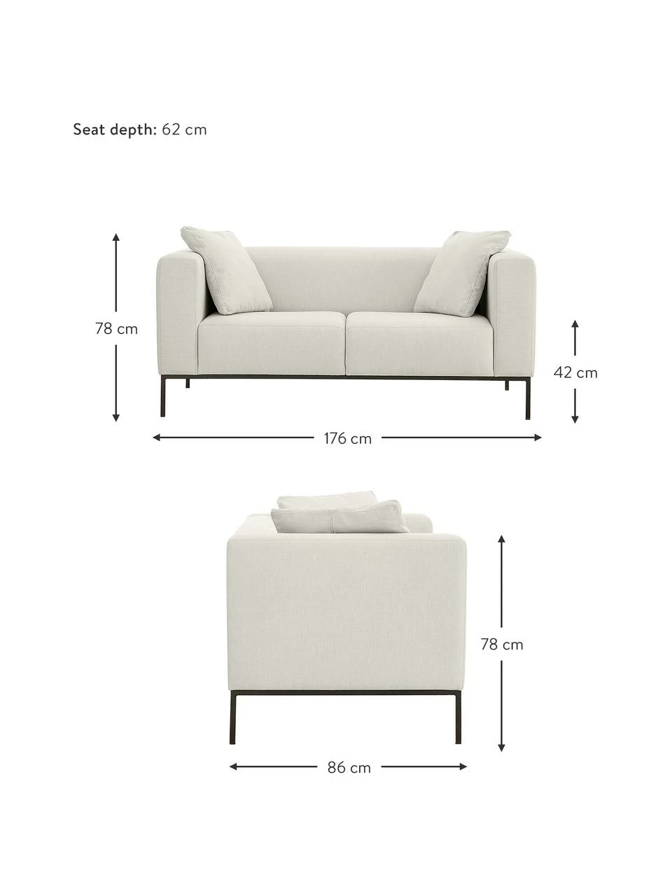 Westwing Collection Canapé 2 places gris clair Carrie, larg. 176 x prof. 86 cm 3 Westwing Collection Canapé 2 places gris clair Carrie, larg. 176 x prof. 86 cm – Image 3