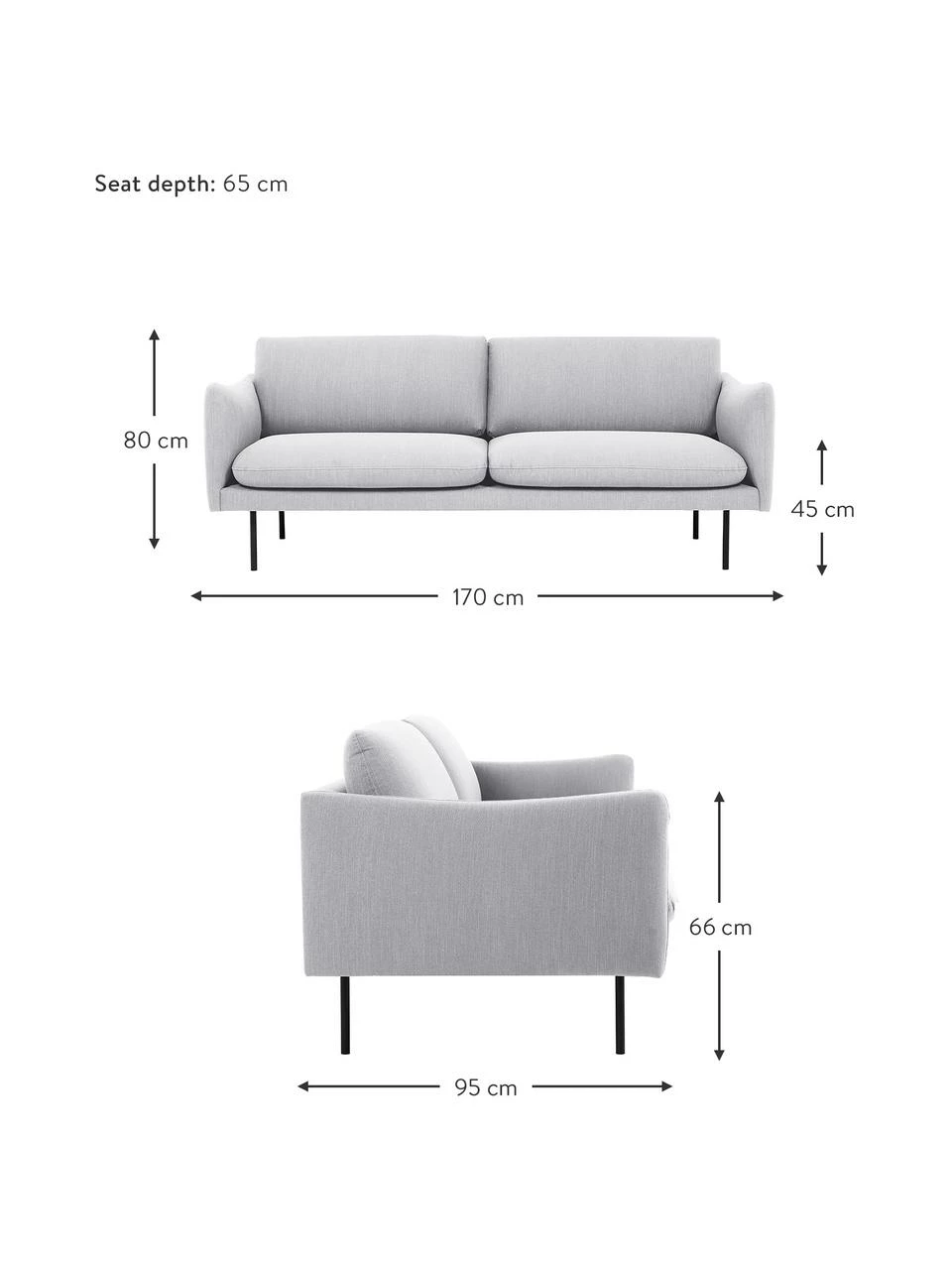 Westwing Collection Canapé 2 places gris clair Moby, larg. 170 x prof. 95 cm 3 Westwing Collection Canapé 2 places gris clair Moby, larg. 170 x prof. 95 cm – Image 3