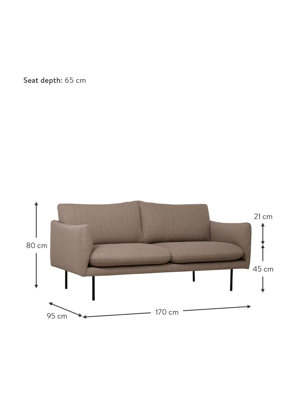 Westwing Collection Canapé 2 places taupe avec pieds en métal Moby, larg. 170 x haut. 95 cm 3 Westwing Collection Canapé 2 places taupe avec pieds en métal Moby, larg. 170 x haut. 95 cm – Image 3
