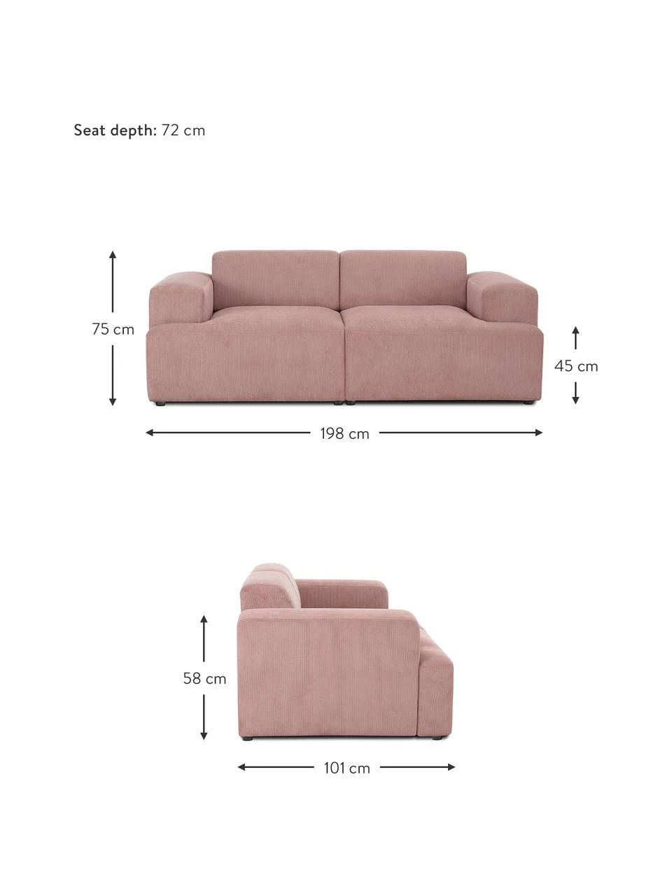 Westwing Collection Canapé 2 places velours côtelé rose Melva, larg. 198 x prof. 101 cm 3 Westwing Collection Canapé 2 places velours côtelé rose Melva, larg. 198 x prof. 101 cm – Image 3