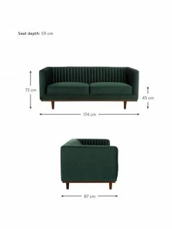 Canapé 2 places velours vert Dante, larg. 174 x prof. 87 cm -furniture Soldes Canape 2 places velours vert Dante 2