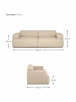 Westwing Collection Canapé 3 places beige foncé Melva, larg. 238 x prof. 101 cm -furniture Soldes Canape 3 places beige fonce Melva 2