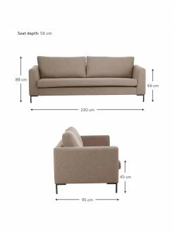 Westwing Collection Canapé 3 places brun avec pieds en métal Luna, larg. 230 x prof. 95 cm -furniture Soldes Canape 3 places brun avec pieds en metal Luna 1