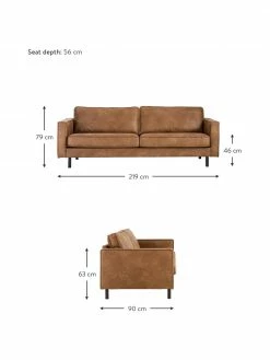 Westwing Collection Canapé 3 places cuir recyclé brun Hunter, larg. 219 x prof. 90 cmDisponibilité limitée -furniture Soldes Canape 3 places cuir recycle brun Hunter 3
