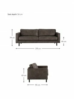 Westwing Collection Canapé 3 places cuir recyclé brun-gris Hunter, larg. 219 x prof. 90 cm -furniture Soldes Canape 3 places cuir recycle brun gris Hunter 2
