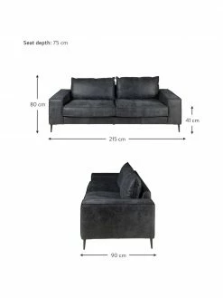 Canapé 3 places design industriel cuir Brett, larg. 215 x prof. 90 cm -furniture Soldes Canape 3 places design industriel cuir Brett 2