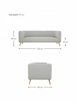 Westwing Collection Canapé 3 places gris clair Archie, larg. 222 x prof. 90 cm -furniture Soldes Canape 3 places gris clair Archie 2