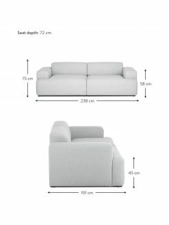 Westwing Collection Canapé 3 places gris clair Melva, larg. 238 x prof. 101 cm -furniture Soldes Canape 3 places gris clair Melva 2