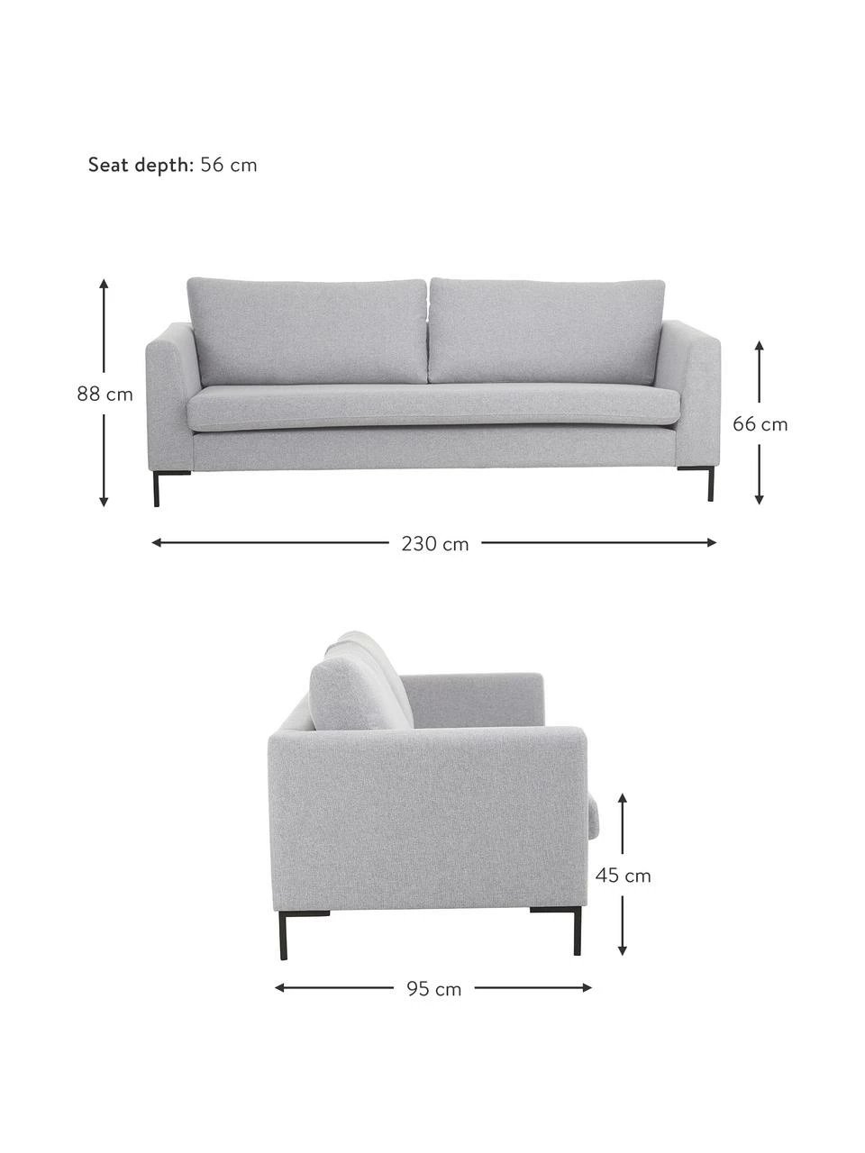 Westwing Collection Canapé 3 places gris clair avec pieds en métal Luna, larg. 230 x prof. 95 cm 2 Westwing Collection Canapé 3 places gris clair avec pieds en métal Luna, larg. 230 x prof. 95 cm – Image 2