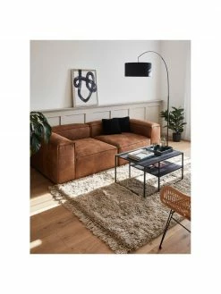 Westwing Collection Canapé 3 places modulaire cuir recyclé Lennon, larg. 238 x prof. 119 cm -furniture Soldes Canape 3 places modulaire cuir recycle Lennon 2