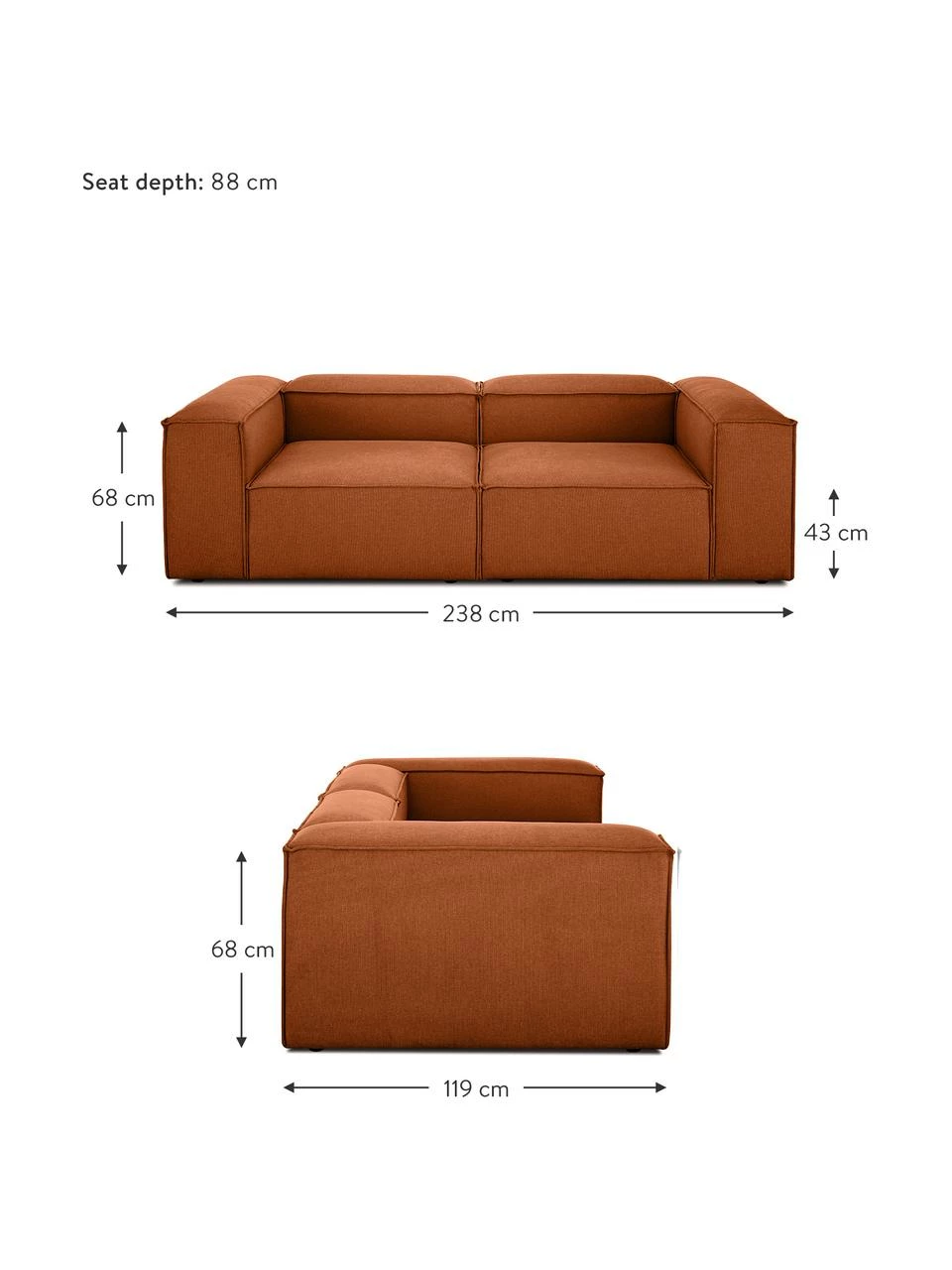 Westwing Collection Canapé 3 places modulaire terracotta Lennon, larg. 238 x prof. 119 cm 4 Westwing Collection Canapé 3 places modulaire terracotta Lennon, larg. 238 x prof. 119 cm – Image 4