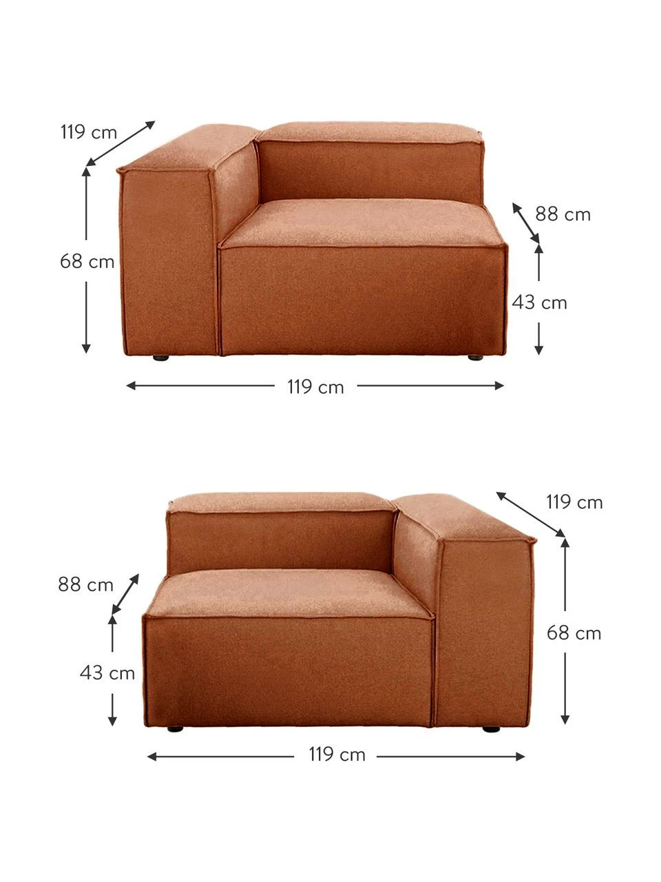 Westwing Collection Canapé 3 places modulaire terracotta Lennon, larg. 238 x prof. 119 cm 5 Westwing Collection Canapé 3 places modulaire terracotta Lennon, larg. 238 x prof. 119 cm – Image 5