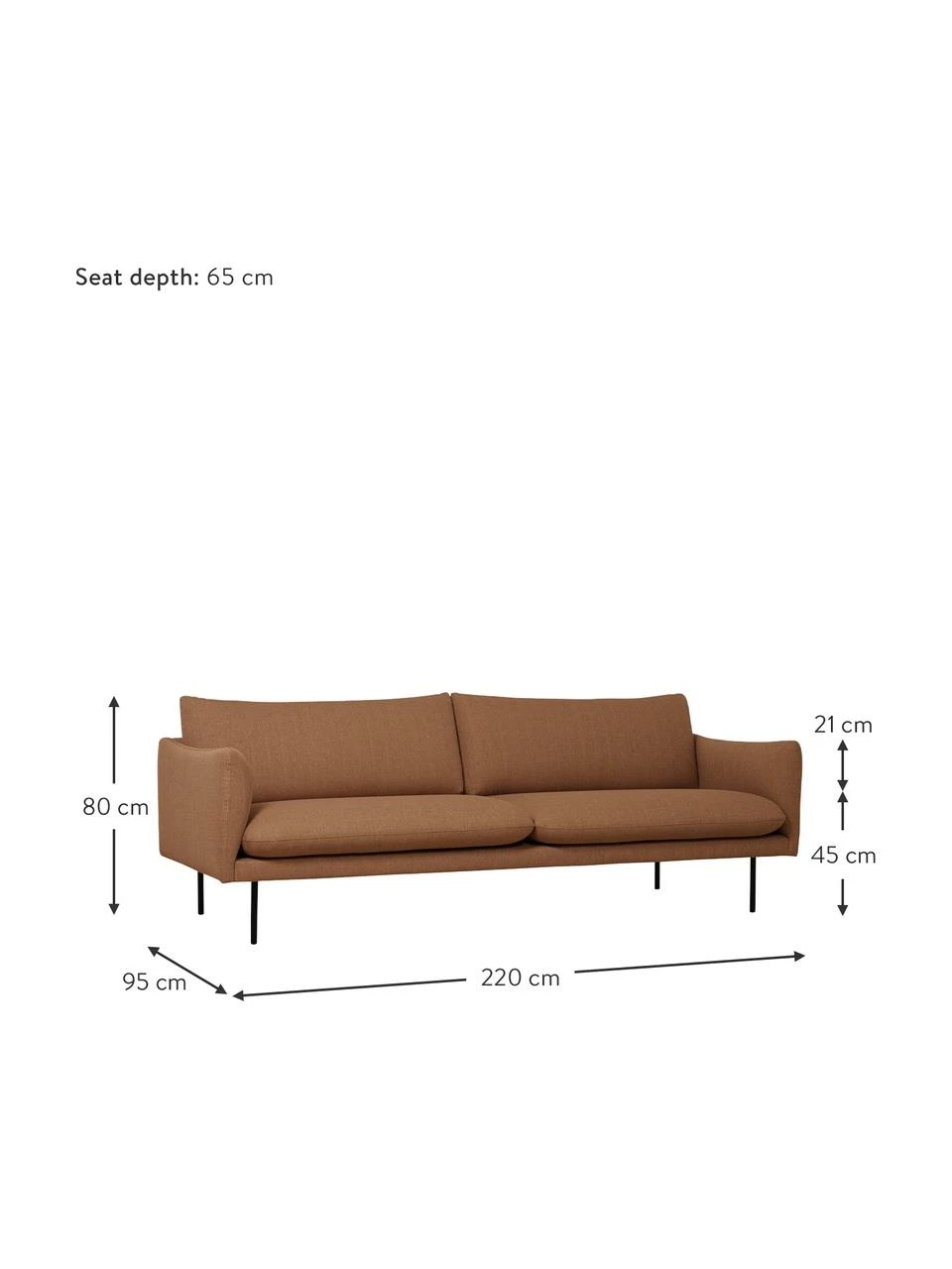 Westwing Collection Canapé (3 places) nougat avec pieds en métal Moby, larg. 220 x prof. 95 cm 2 Westwing Collection Canapé (3 places) nougat avec pieds en métal Moby, larg. 220 x prof. 95 cm – Image 2