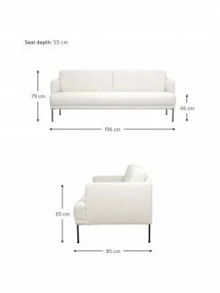 Westwing Collection Canapé 3 places peluche crème pieds en métal Fluente, larg. 196 x prof. 85 cm -furniture Soldes Canape 3 places peluche creme pieds en metal Fluente 2
