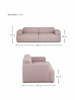 Westwing Collection Canapé 3 places rose Melva, larg. 238 x prof. 101 cm -furniture Soldes Canape 3 places rose Melva 2