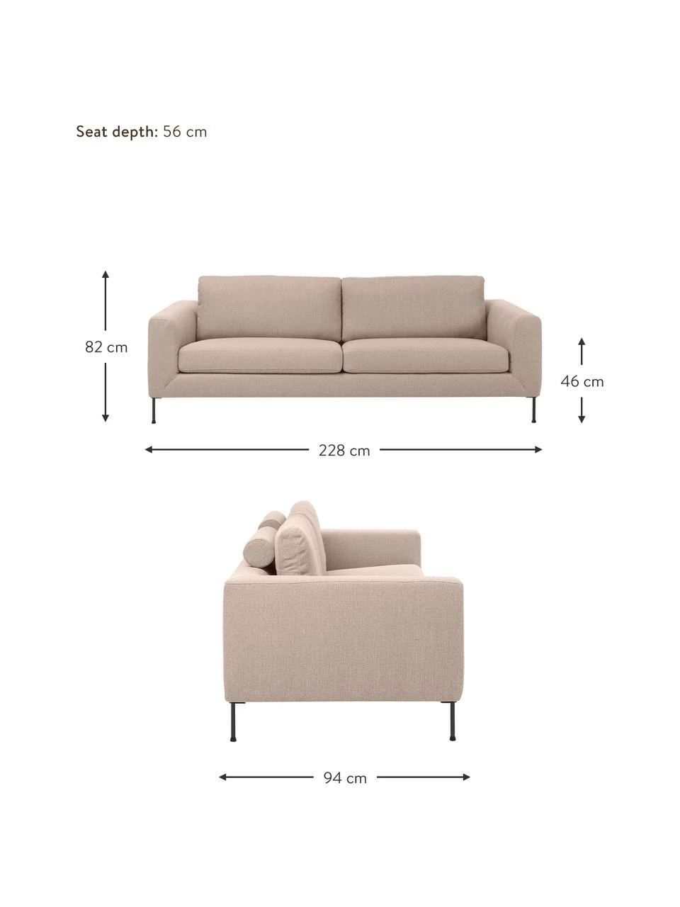 Westwing Collection Canapé 3 places taupe avec pieds en métal Cucita, larg. 228 x prof. 94 cm 2 Westwing Collection Canapé 3 places taupe avec pieds en métal Cucita, larg. 228 x prof. 94 cm – Image 2