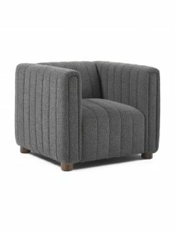 Westwing Collection Canapé 3 places tissu bouclé anthracite avec pieds en bois Antonio, larg. 88 x haut. 71 cm