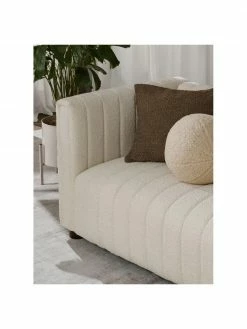 Westwing Collection Canapé 3 places tissu bouclé blanc crème avec pieds en bois Antonio, larg. 217 x haut. 71 cm -furniture Soldes Canape 3 places tissu boucle blanc creme avec pieds en bois Antonio 2