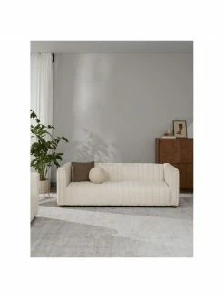 Westwing Collection Canapé 3 places tissu bouclé blanc crème avec pieds en bois Antonio, larg. 217 x haut. 71 cm -furniture Soldes Canape 3 places tissu boucle blanc creme avec pieds en bois Antonio 3