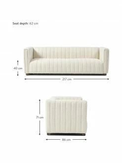 Westwing Collection Canapé 3 places tissu bouclé blanc crème avec pieds en bois Antonio, larg. 217 x haut. 71 cm -furniture Soldes Canape 3 places tissu boucle blanc creme avec pieds en bois Antonio 4