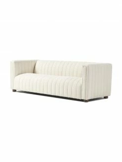 Westwing Collection Canapé 3 places tissu bouclé blanc crème avec pieds en bois Antonio, larg. 217 x haut. 71 cm -furniture Soldes Canape 3 places tissu boucle blanc creme avec pieds en bois Antonio 5