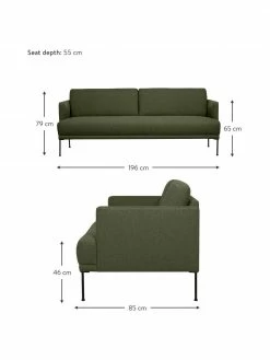 Westwing Collection Canapé 3 places tissu vert foncé pieds en métal Fluente, larg. 196 x prof. 85 cm -furniture Soldes Canape 3 places tissu vert fonce pieds en metal Fluente 3