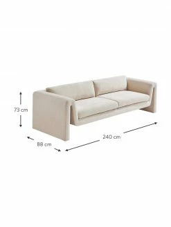 Canapé 3 places velours beige Mika, larg. 240 x prof. 88 cm -furniture Soldes Canape 3 places velours beige Mika 2