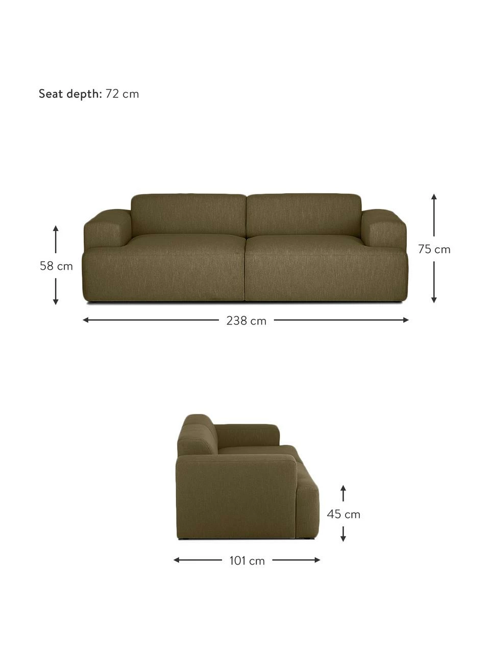 Westwing Collection Canapé 3 places vert olive Melva, larg. 238 x prof. 101 cm 3 Westwing Collection Canapé 3 places vert olive Melva, larg. 238 x prof. 101 cm – Image 3