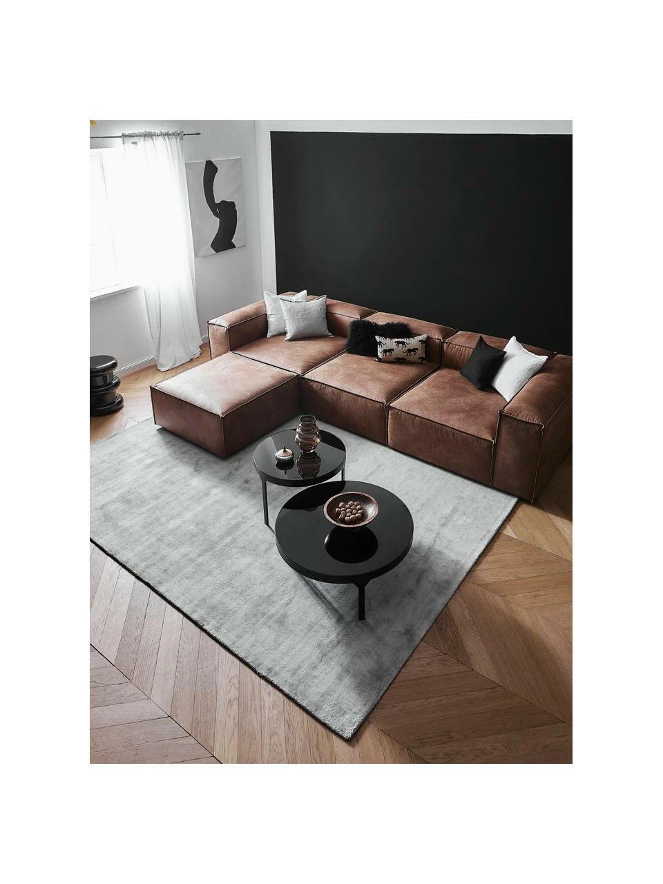 Westwing Collection Canapé 4 places modulaire cuir recyclé Lennon, larg. 327 x prof. 119 cm 2 Westwing Collection Canapé 4 places modulaire cuir recyclé Lennon, larg. 327 x prof. 119 cm – Image 2