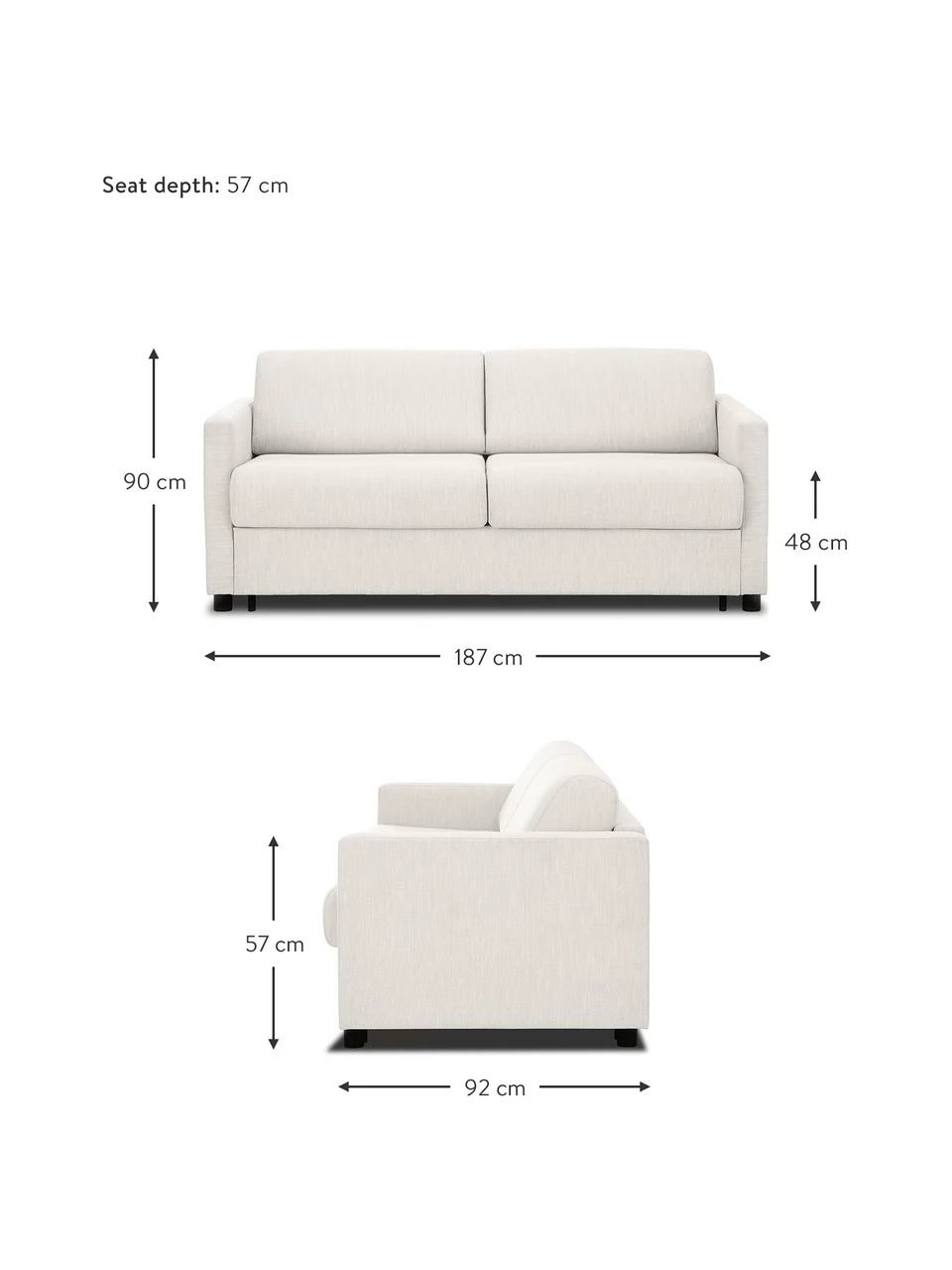 Westwing Collection Canapé convertible 2 places tissu grège Morgan, larg. 187 x prof. 92 cm 2 Westwing Collection Canapé convertible 2 places tissu grège Morgan, larg. 187 x prof. 92 cm – Image 2