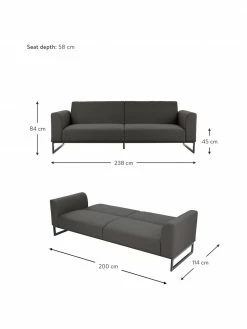 Westwing Collection Canap&eacute; convertible 3&nbsp;places anthracite Josephine, larg. 238 x prof. 85 cm -furniture Soldes Canape convertible 3 places anthracite Josephine 3