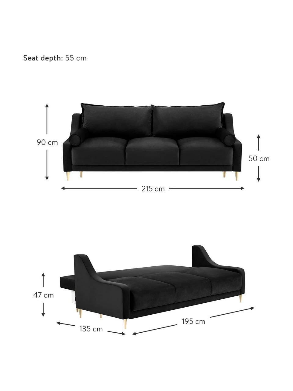 Canapé convertible 3 places avec rangement Lea, larg. 215 x prof. 94 cm 2 Canapé convertible 3 places avec rangement Lea, larg. 215 x prof. 94 cm – Image 2