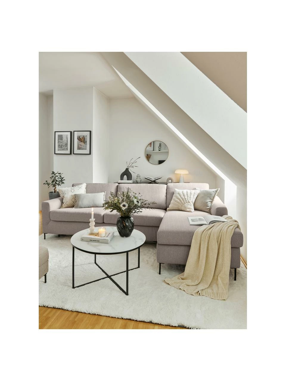 Westwing Collection Canapé convertible 3 places beige pieds en métal Cucita, larg. 274 x prof. 164 cm, méridienne à droite 4 Westwing Collection Canapé convertible 3 places beige pieds en métal Cucita, larg. 274 x prof. 164 cm, méridienne à droite – Image 4