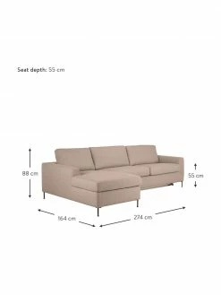 Westwing Collection Canapé convertible 3 places taupe pieds en métal Cucita, larg. 274 x prof. 164 cm, méridienne à gauche -furniture Soldes Canape convertible 3 places taupe pieds en metal Cucita 3