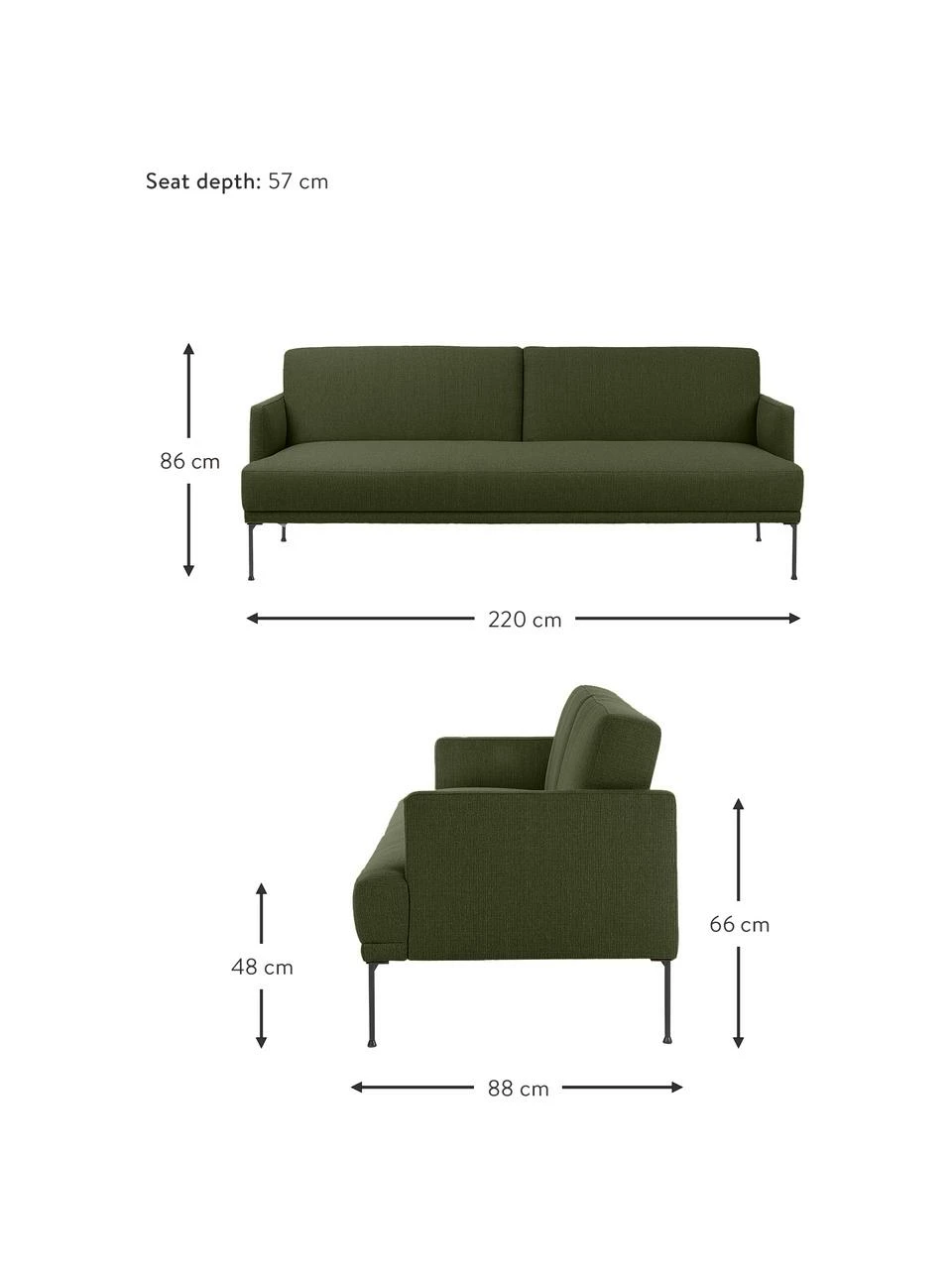 Westwing Collection Canapé convertible 3 places vert foncé avec pieds en métal Fluente, larg. 220 x long. 86 cm 2 Westwing Collection Canapé convertible 3 places vert foncé avec pieds en métal Fluente, larg. 220 x long. 86 cm – Image 2