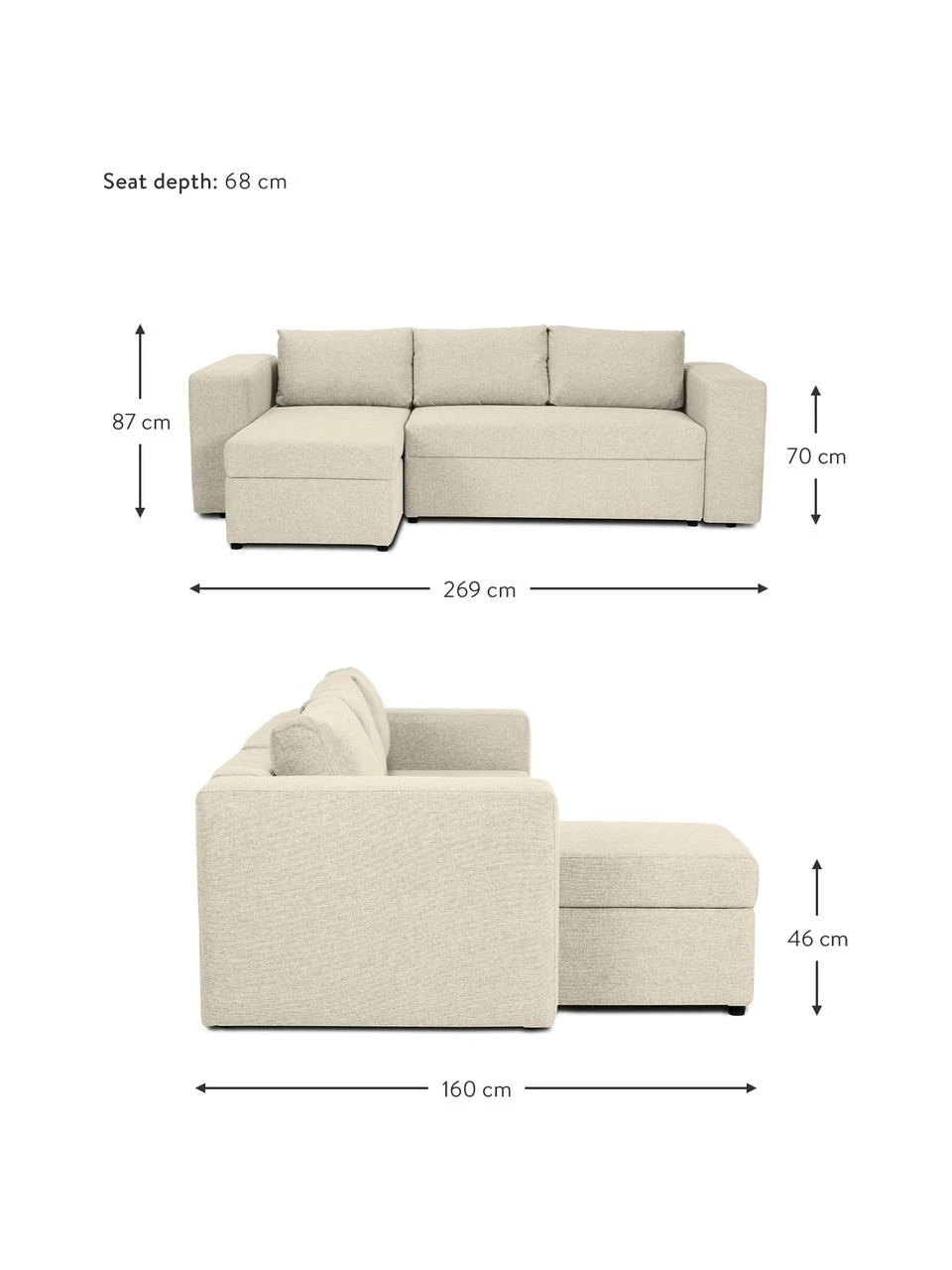 Westwing Collection Canapé convertible beige, avec rangement Noah, larg. 269 x prof. 160 cm, méridienne à gauche 2 Westwing Collection Canapé convertible beige, avec rangement Noah, larg. 269 x prof. 160 cm, méridienne à gauche – Image 2