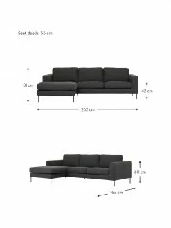 Westwing Collection Canapé d'angle 3 places anthracite Cucita, larg. 262 x prof. 163 cm, méridienne à gauche -furniture Soldes Canape dangle 3 places anthracite Cucita 2
