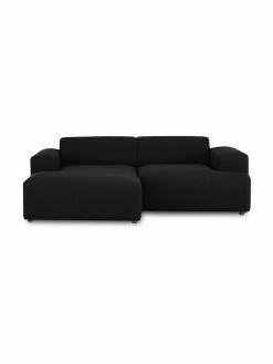 Westwing Collection Canapé d'angle 3 places noir Melva, larg. 239 x prof. 143 cm, méridienne à gauche