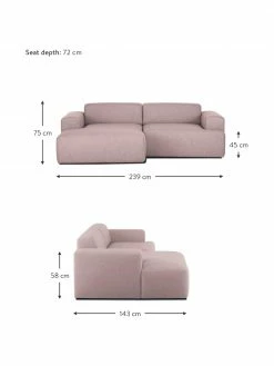 Westwing Collection Canapé d'angle 3 places rose Melva, larg. 239 x prof. 143 cm, méridienne à gauche -furniture Soldes Canape dangle 3 places rose Melva 2